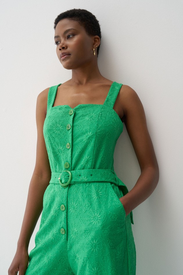 EMBROIDERED JUMPSUIT WITH LINEN