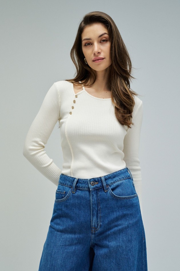 CAMISOLA DE MALHA CANELADA