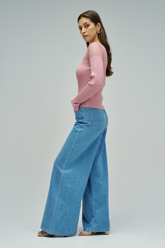 CAMISETA ACANALADA CON TRANSPARENCIA