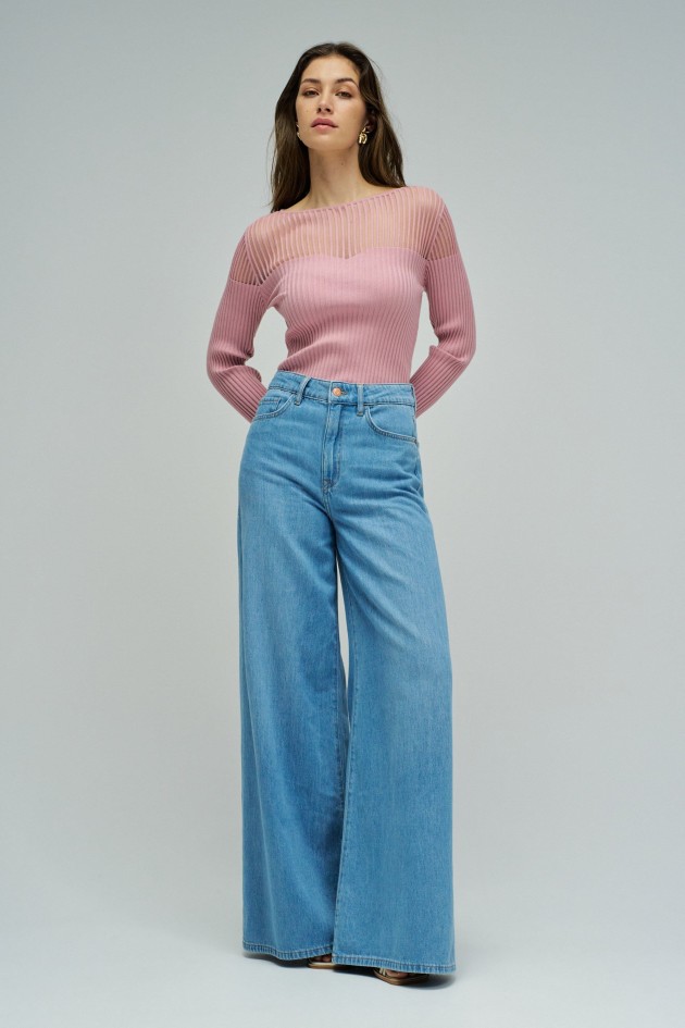 CAMISETA ACANALADA CON TRANSPARENCIA