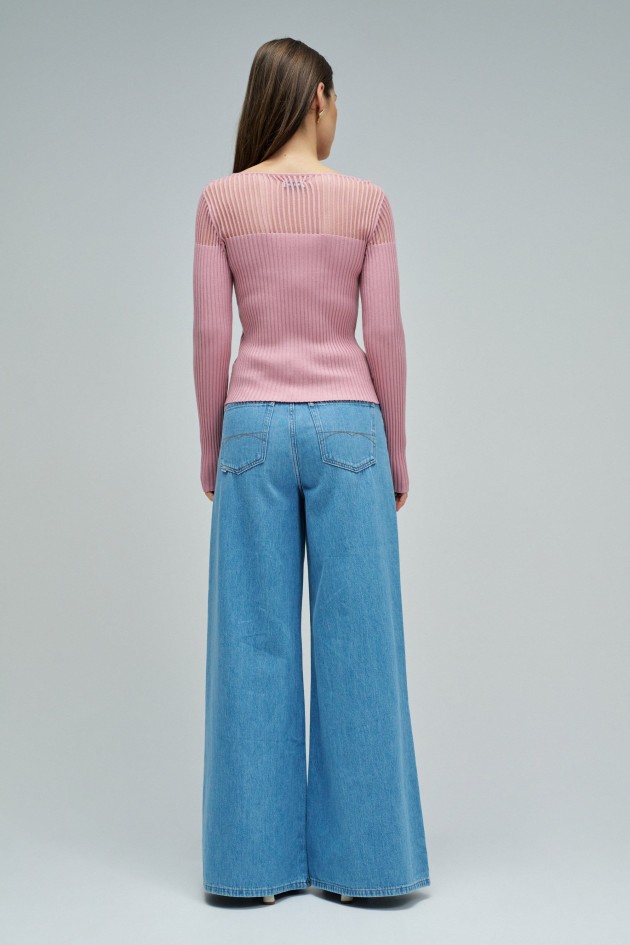 CAMISETA ACANALADA CON TRANSPARENCIA