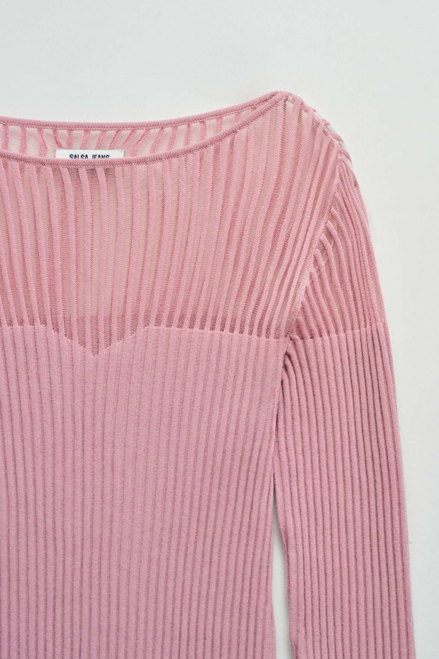 CAMISETA ACANALADA CON TRANSPARENCIA