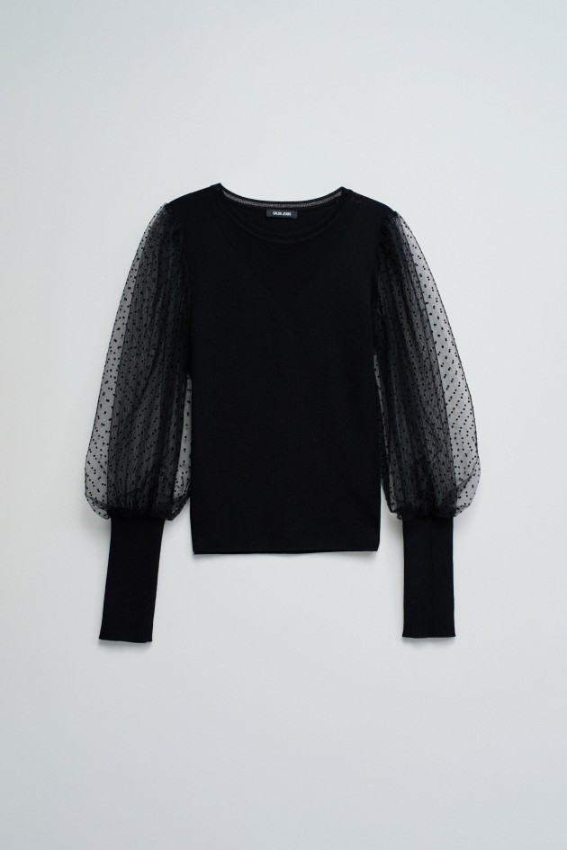 STRICK-SHIRT MIT TÜLL