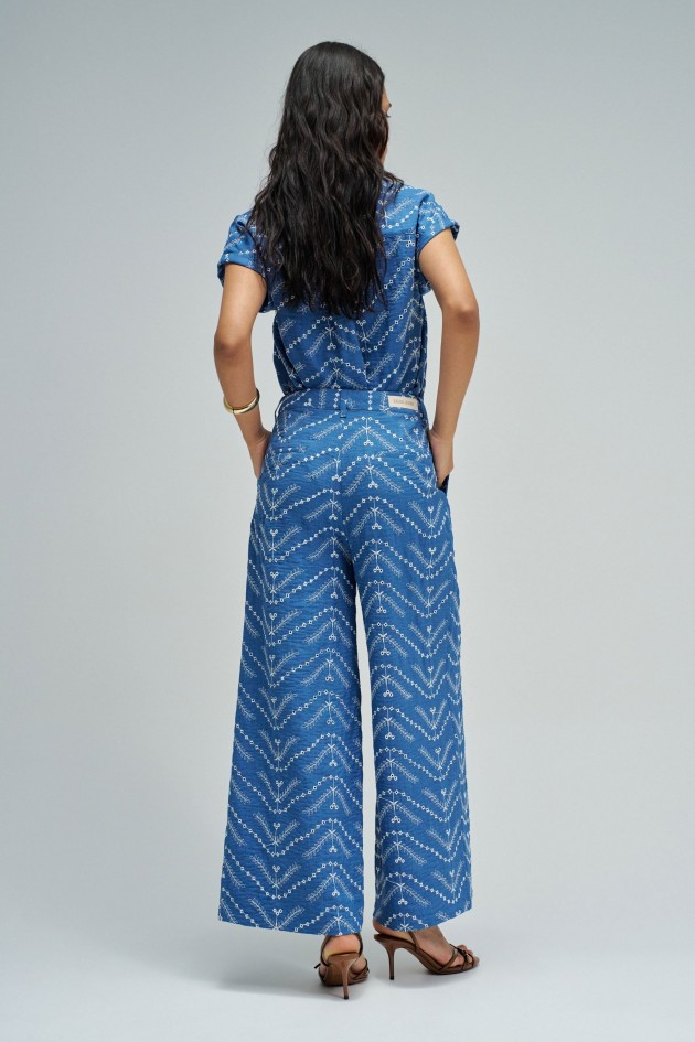 CROPPED WIDE CHINO TROUSERS WITH EMBROIDERY