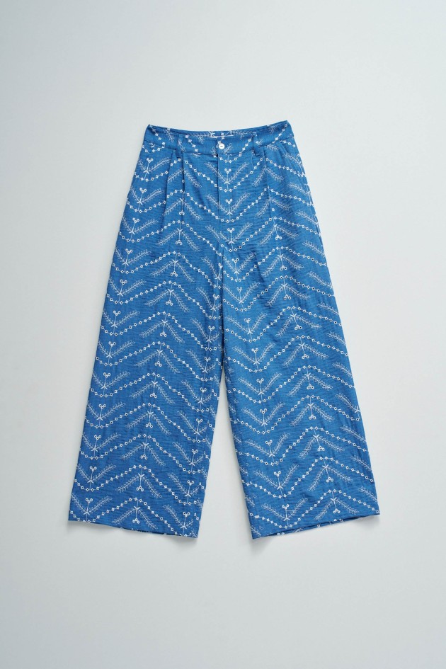 CROPPED WIDE CHINO TROUSERS WITH EMBROIDERY