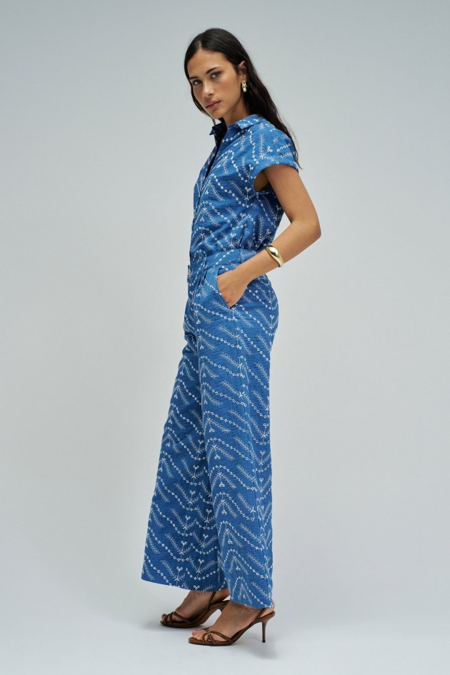 CROPPED WIDE CHINO TROUSERS WITH EMBROIDERY