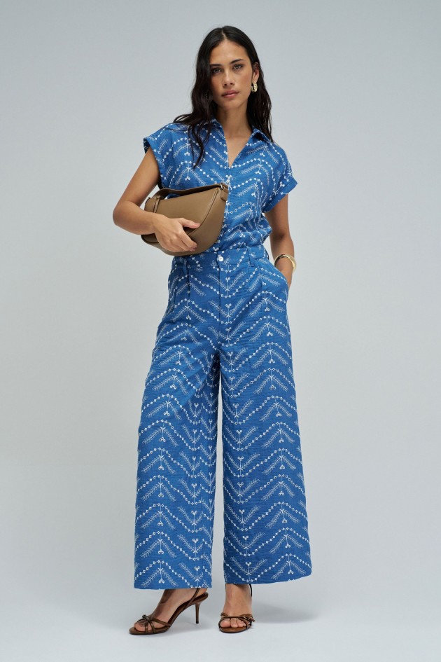 CROPPED WIDE CHINO TROUSERS WITH EMBROIDERY