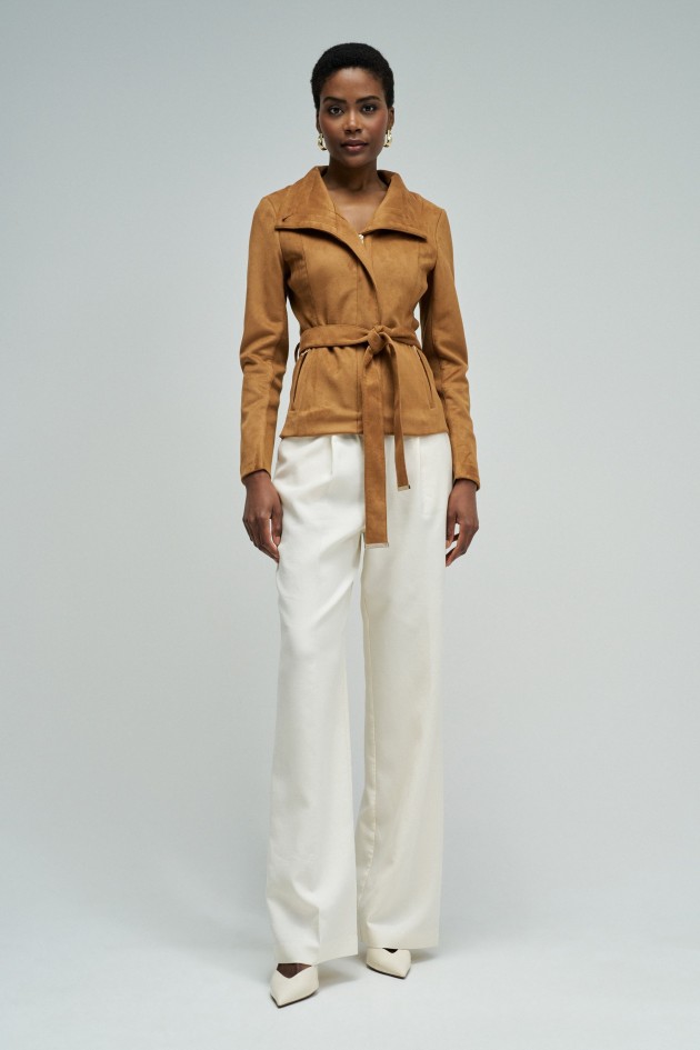SUEDE EFFECT JACKET WITH BELT