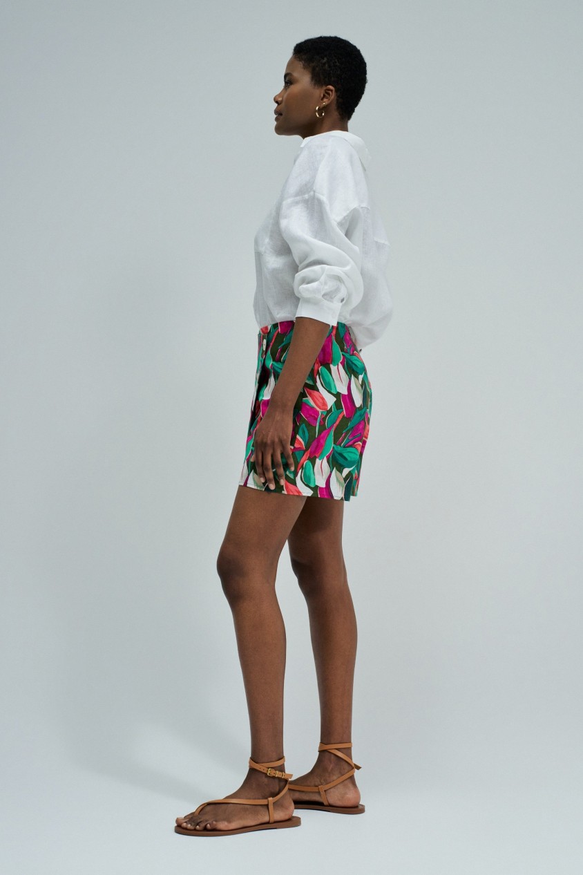 SKORT MET PATROON EN LINNEN
