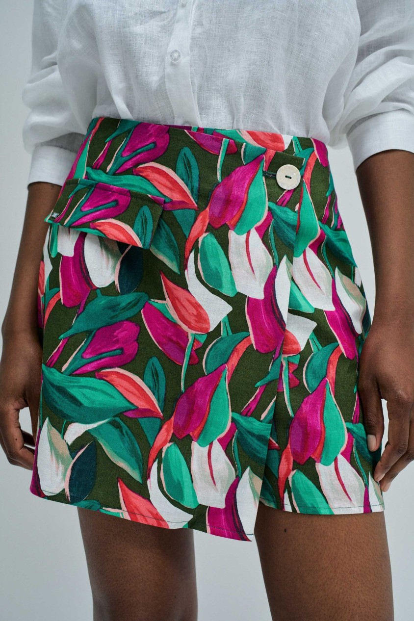 SKORT MET PATROON EN LINNEN