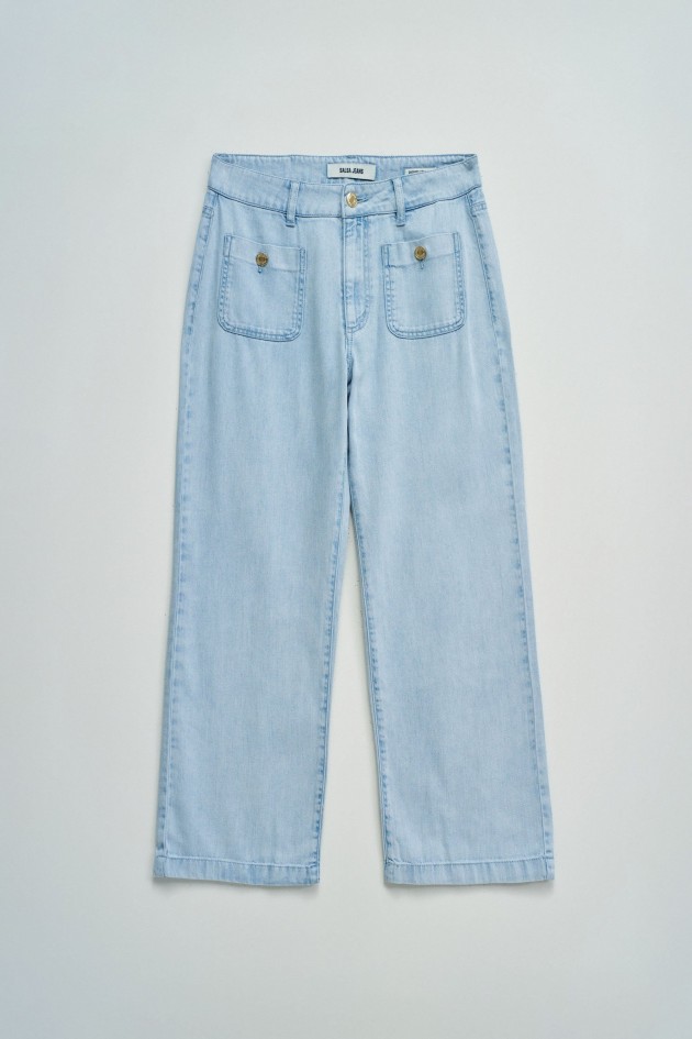 LIGHTDENIM TROUSERS WITH CROPPED STRAIGHT LEG
