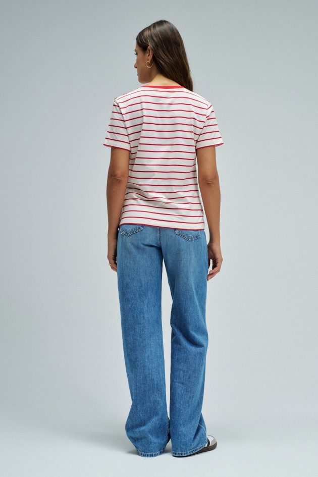 GESTREEPT T-SHIRT MET MERKOPDRUK