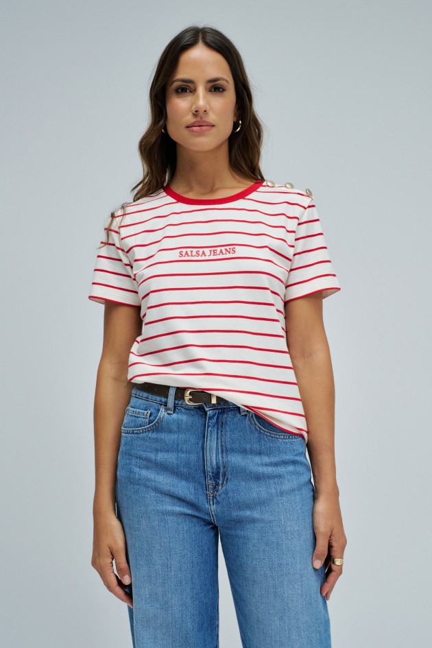 STRIPED T-SHIRT WITH BRANDING