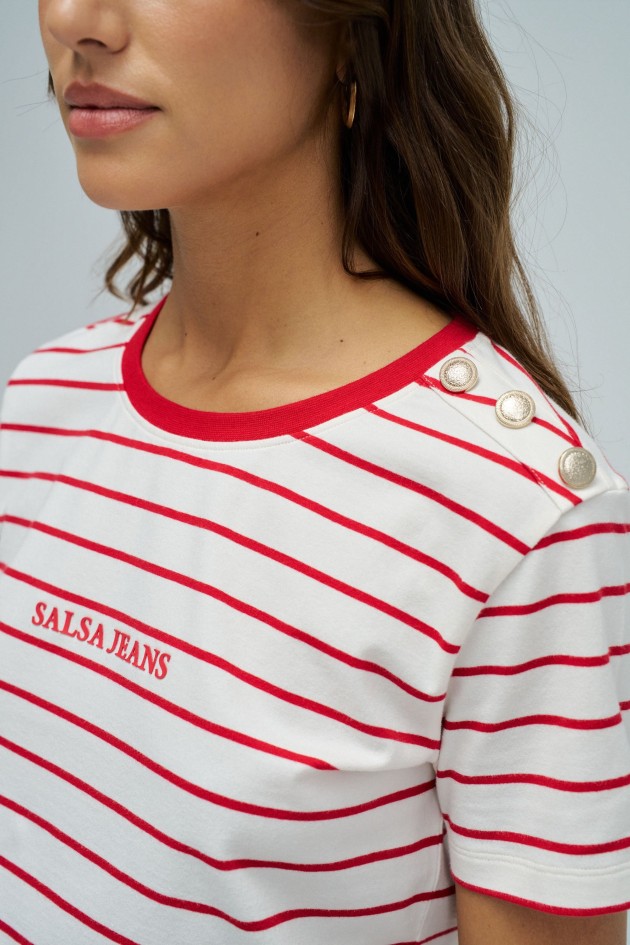 GESTREEPT T-SHIRT MET MERKOPDRUK