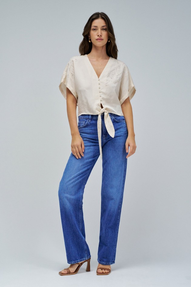 LIGHTDENIM BLUSE MIT SCHLEIFE AM SAUM