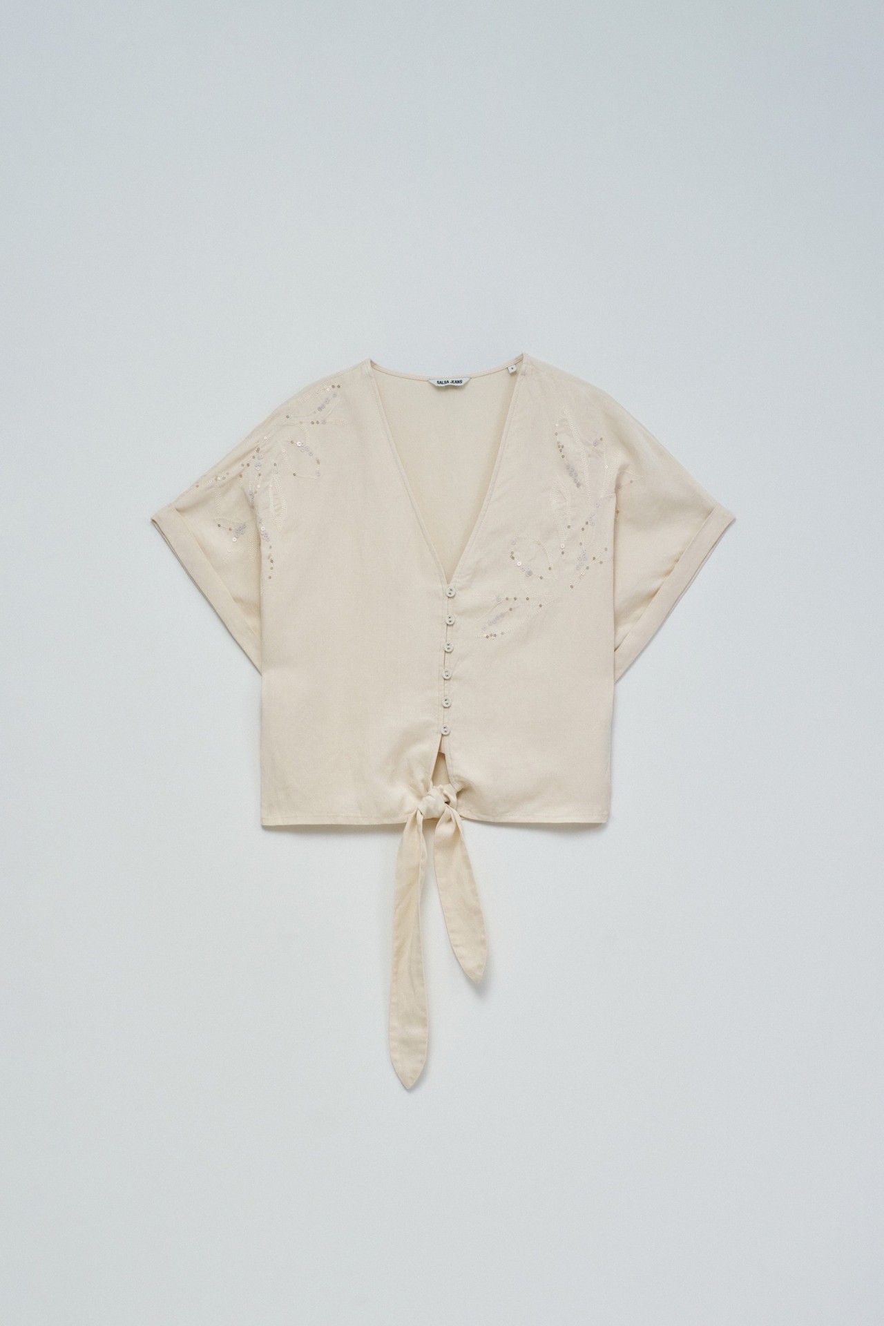 LIGHTDENIM BLOUSE WITH BOW AT THE HEM
