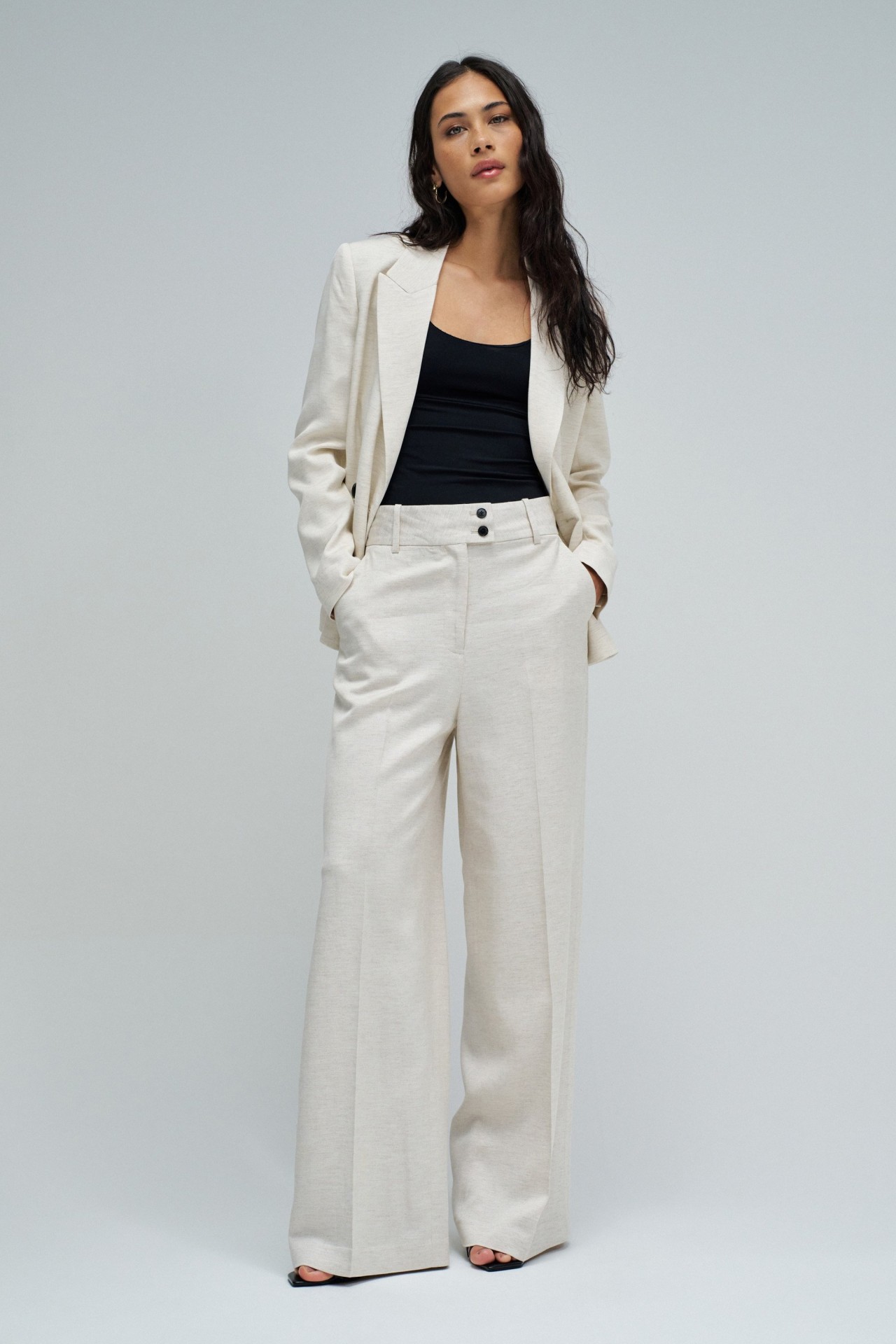 WIDE CHINO TROUSERS WITH LINEN