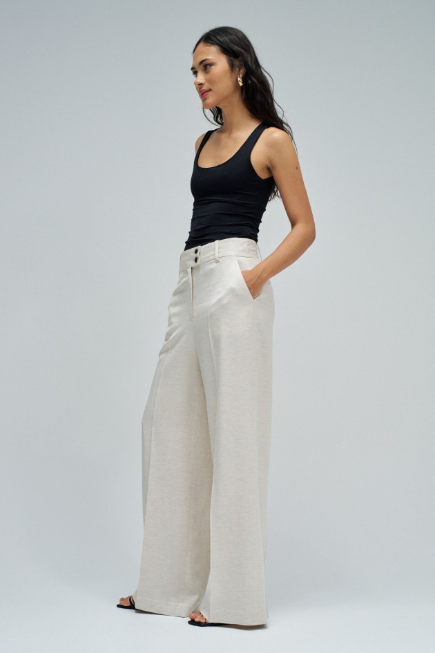 WIDE CHINO TROUSERS WITH LINEN