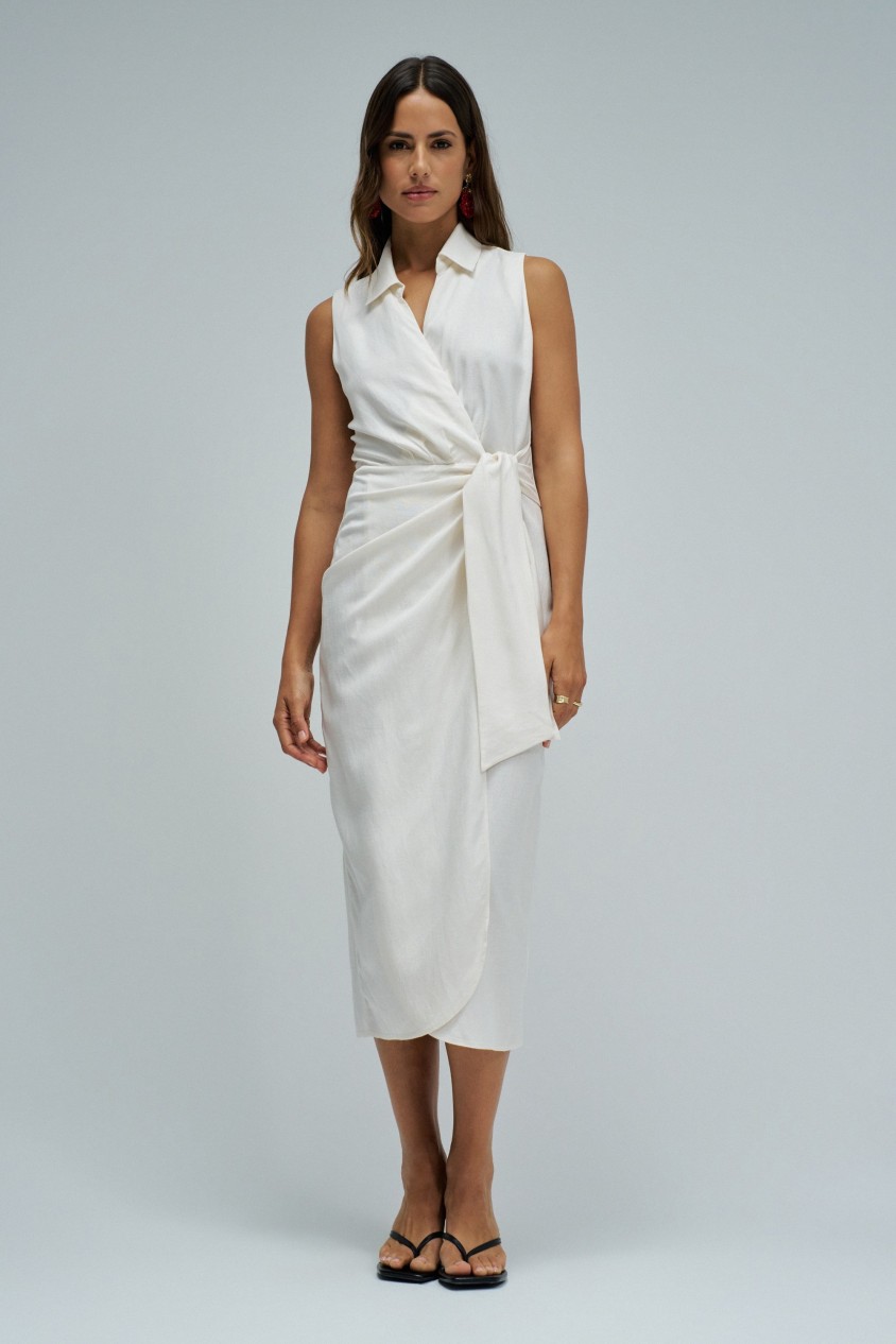 MIDI DRESS WITH LINEN