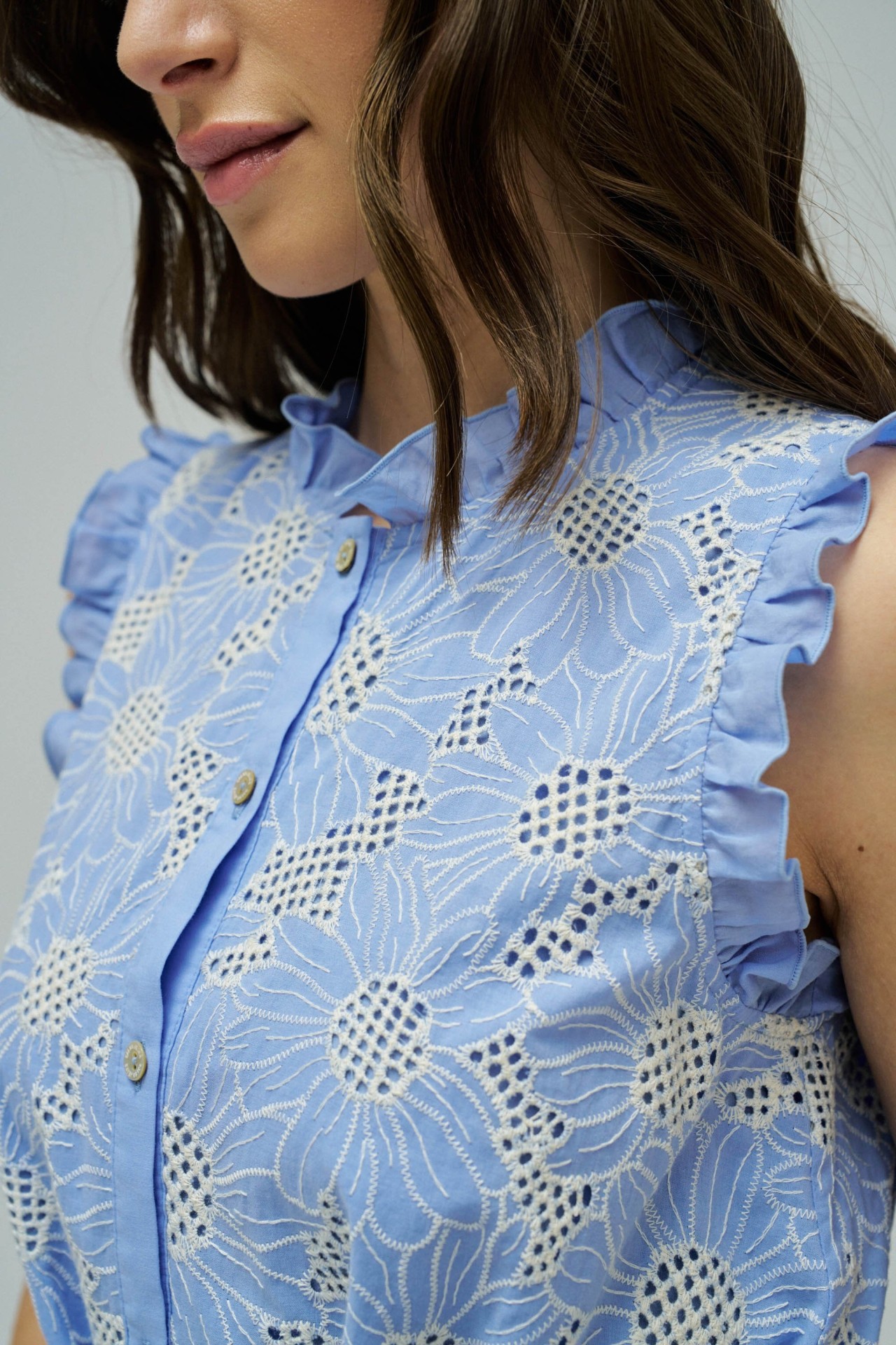 SHIRT DRESS WITH ENGLISH EMBROIDERY