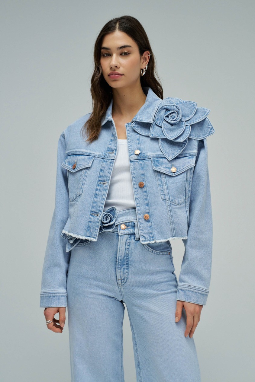 DENIM JACKET WITH FLORAL APPLIQUE