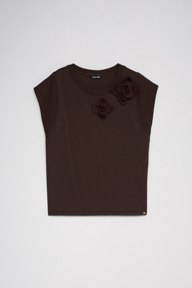 T-SHIRT COM APLIQUE FLORAL