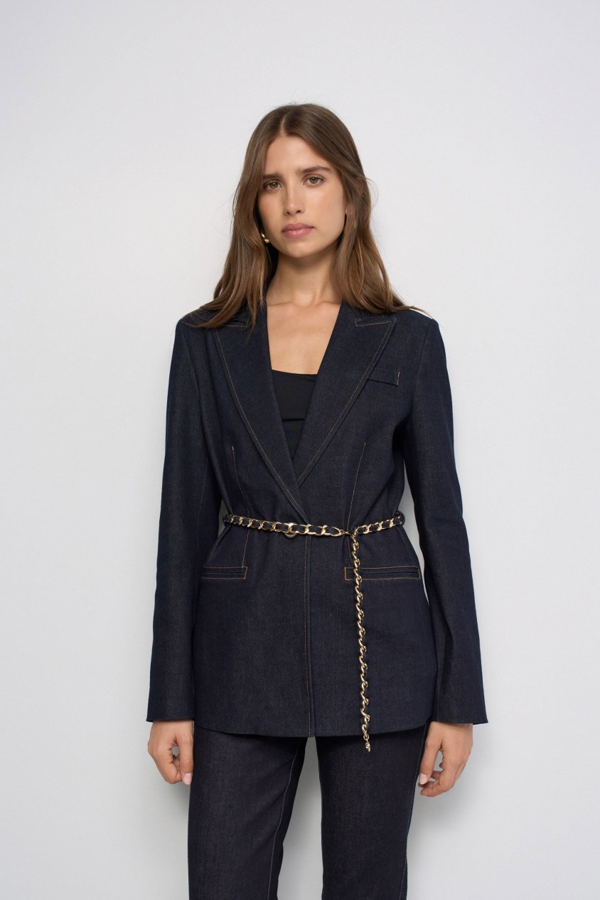 BELTED DENIM BLAZER