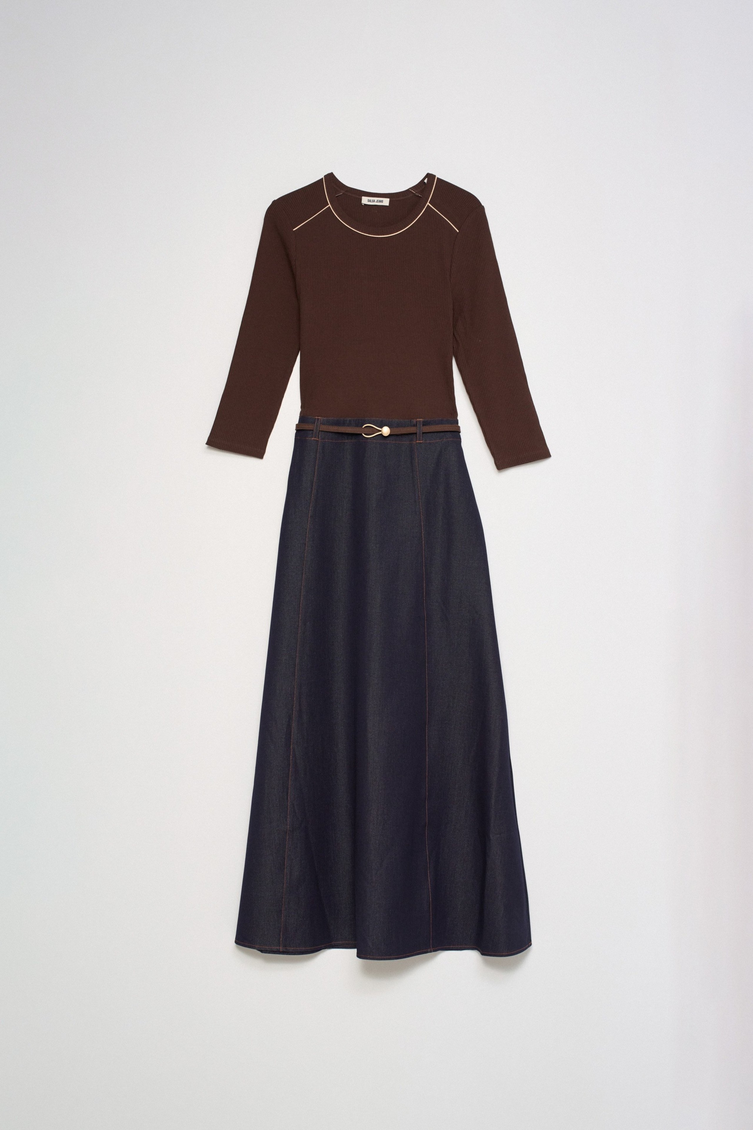 MIXED-MATERIAL DRESS