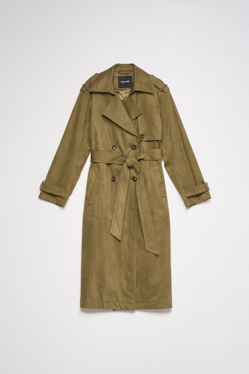 VELVETY-EFFECT TRENCH COAT