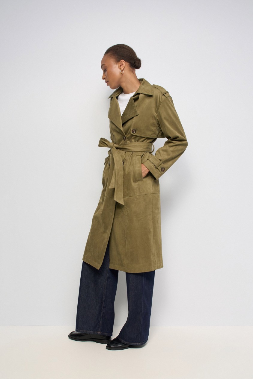 VELVETY-EFFECT TRENCH COAT