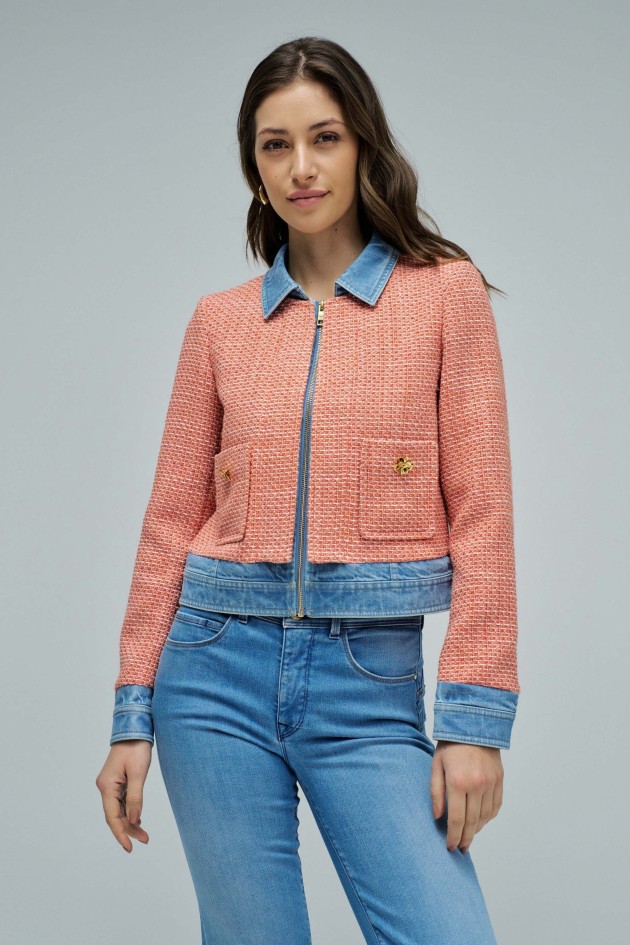 CHAQUETA DE TWEED COM DENIM STAR CLUB
