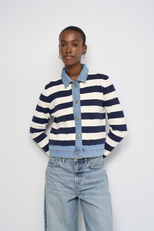 STRICKJACKE MIT DENIMDETAILS