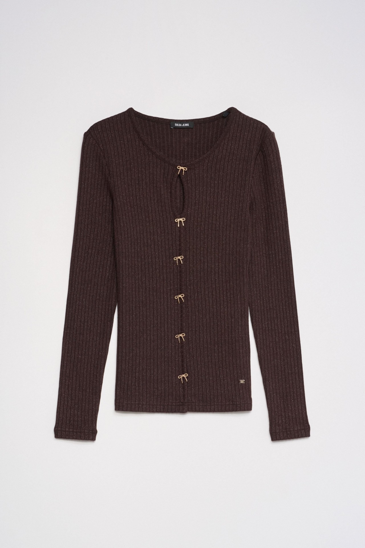 GERIPPTER STRICKPULLOVER MIT SCHLEIFEN