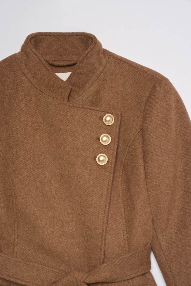 MANTEAU GRACE EN DRAP DE LAINE AVEC CEINTURE ET BOUTONS