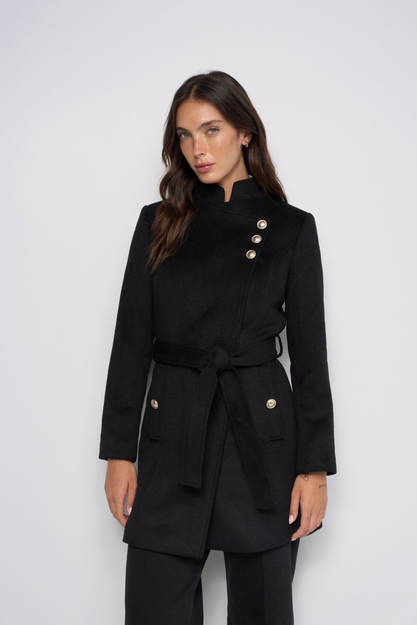 GRACE WOLLEN MANTEL MET RIEM EN KNOPEN