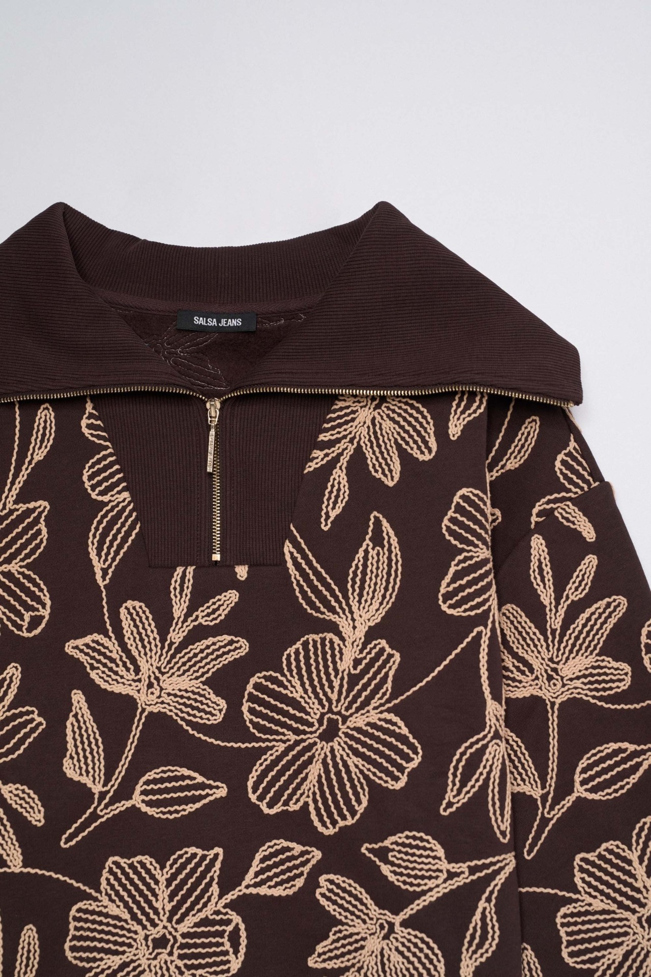 SWEAT � DEMI-ZIP AVEC BRODERIES