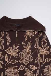 SWEAT � DEMI-ZIP AVEC BRODERIES