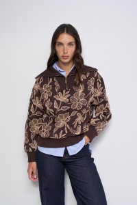 SWEAT � DEMI-ZIP AVEC BRODERIES