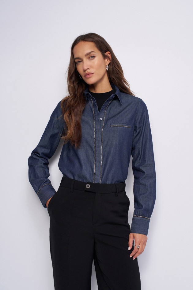DENIM OVERHEMD MET STRASS