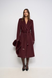 MANTEAU GRACE LONG EN DRAP DE LAINE AVEC FOURRURE
