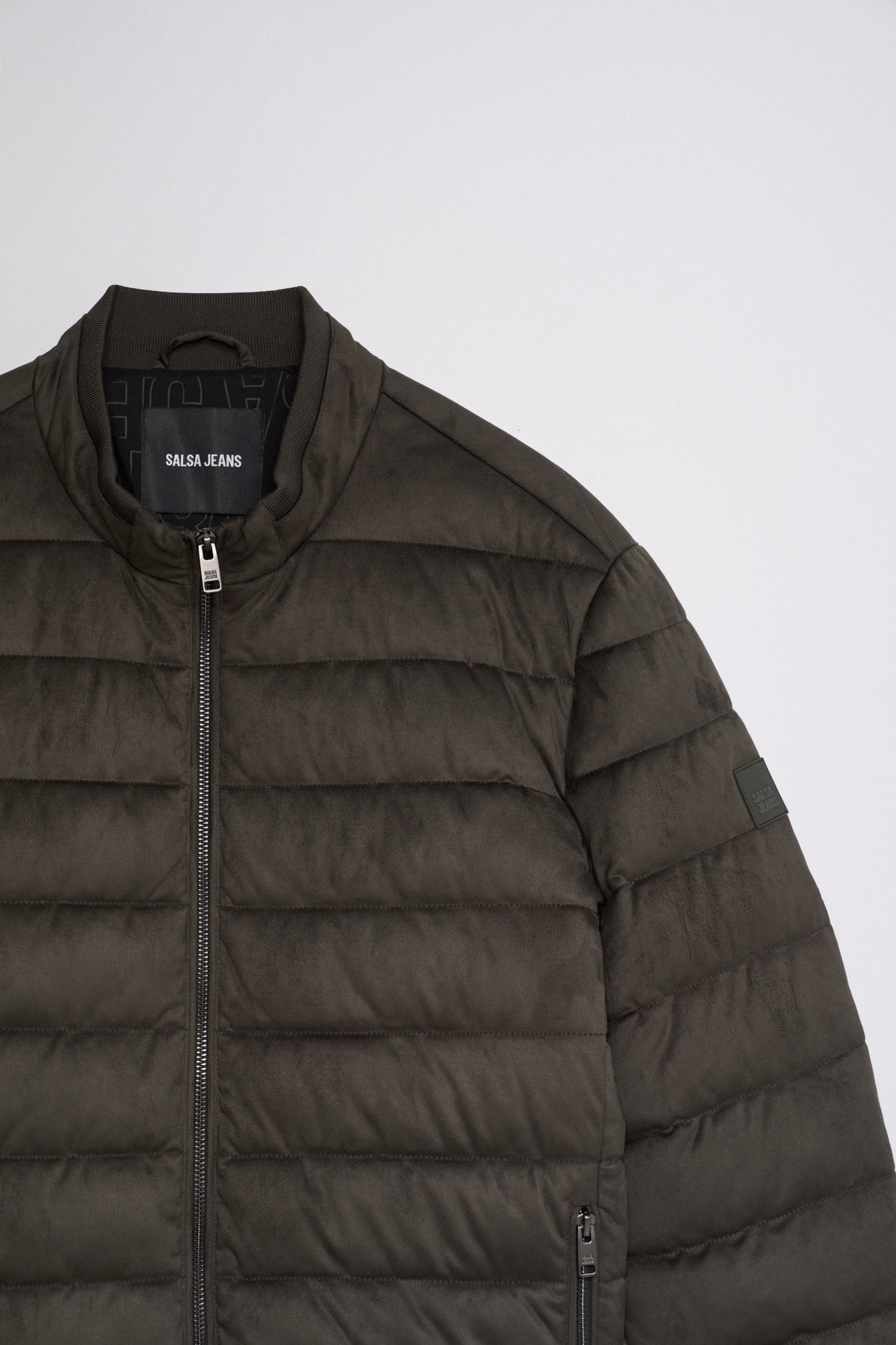 PUFFERJACKE IN VELOURSLEDEROPTIK