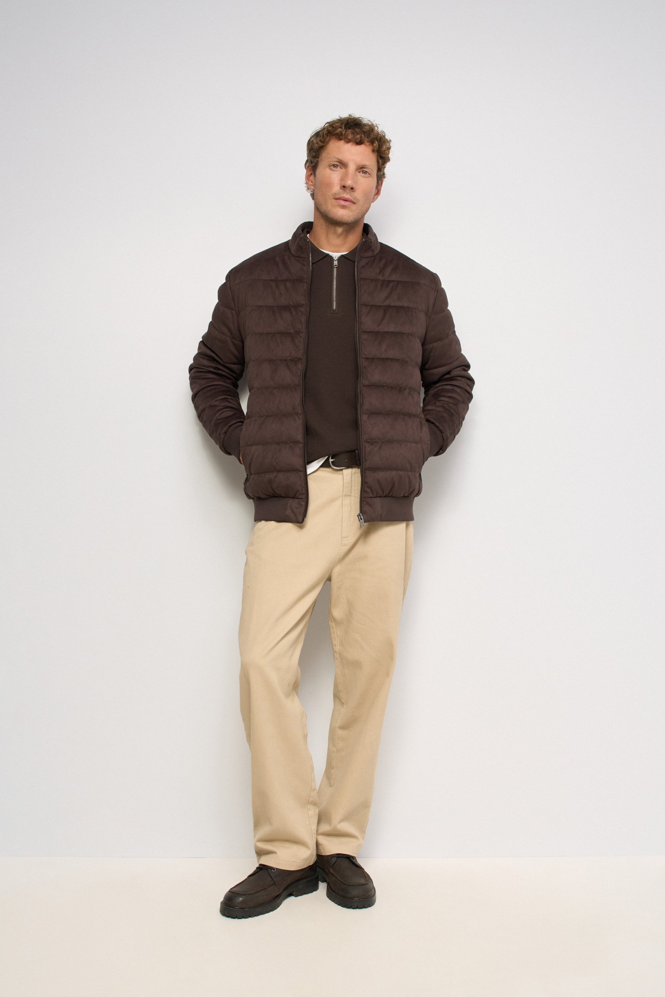 SUEDE-EFFECT PUFFER JACKET