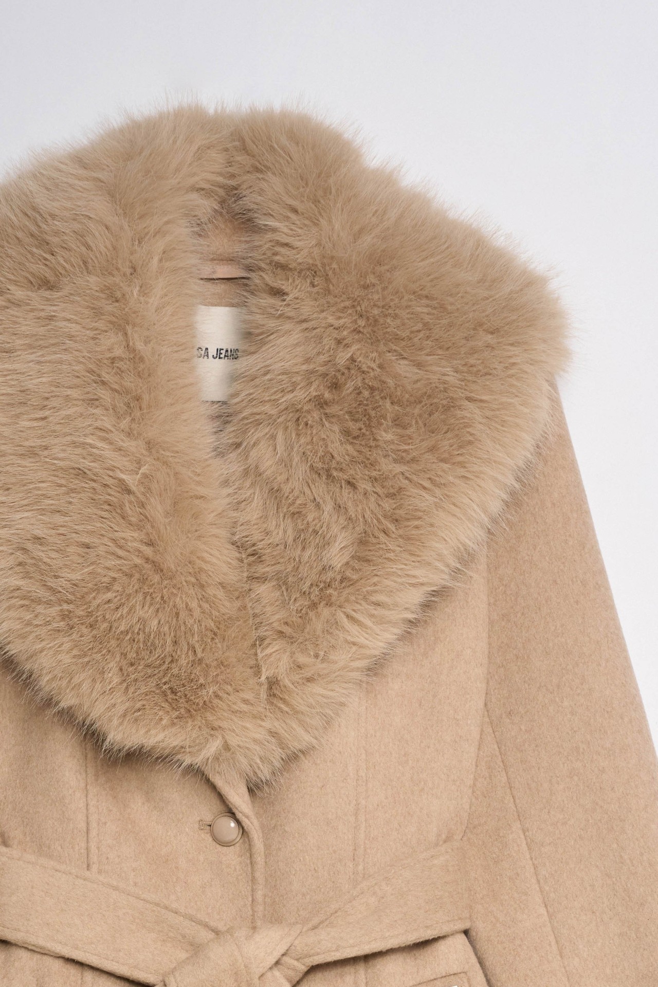 SHORT GRACE WOOL-BLEND COAT WITH FAUX FUR