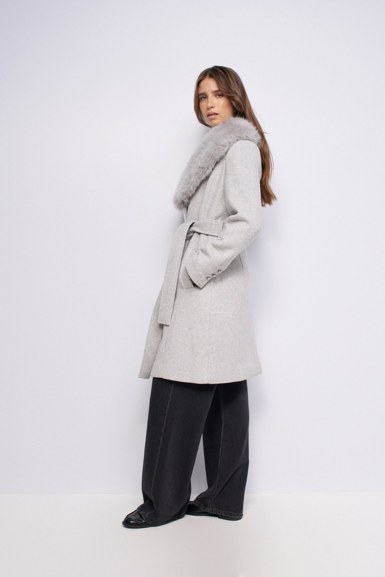 SHORT GRACE WOOL COAT WITH FUR