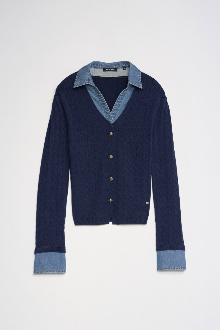 SWEATER WITH SHIRT DETAIL