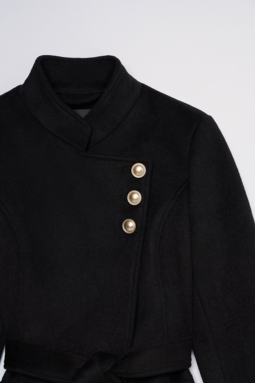 GRACE WOLLEN MANTEL MET RIEM EN KNOPEN
