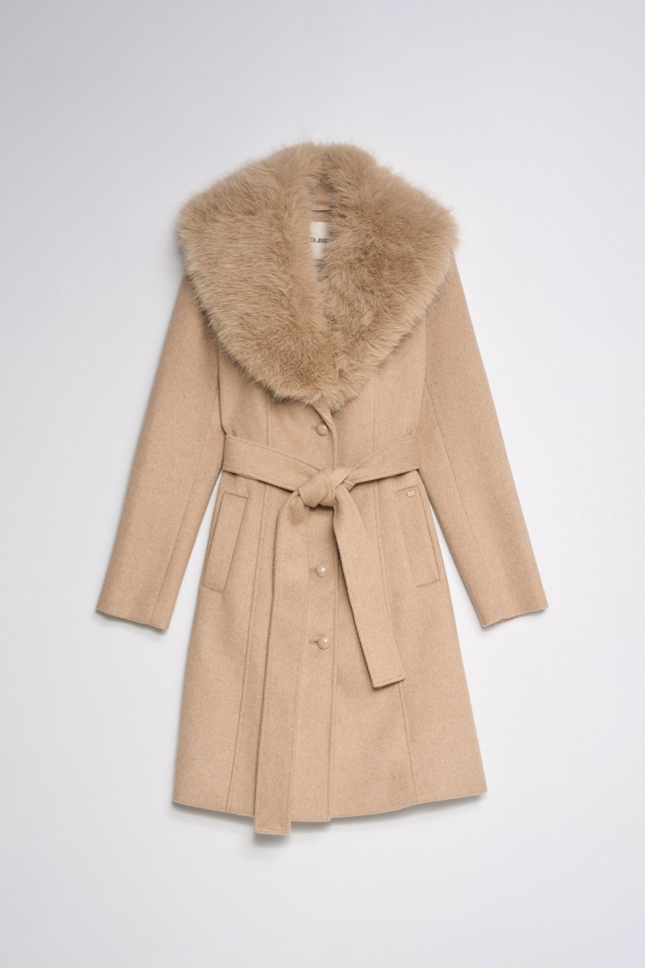 MANTEAU GRACE COURT EN DRAP DE LAINE AVEC FOURRURE