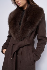 MANTEAU GRACE LONG EN DRAP DE LAINE AVEC FOURRURE