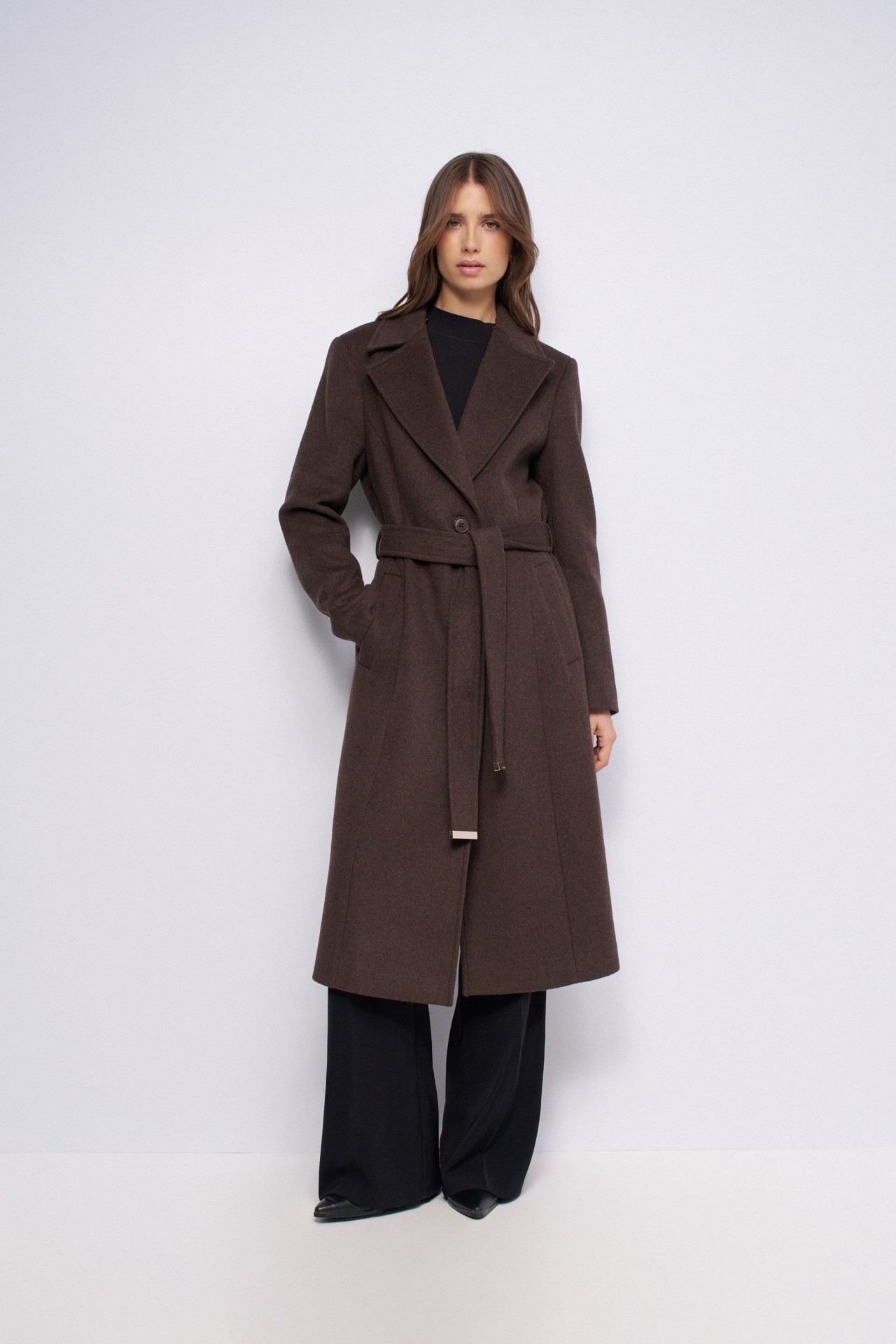 MANTEAU GRACE LONG EN DRAP DE LAINE AVEC FOURRURE