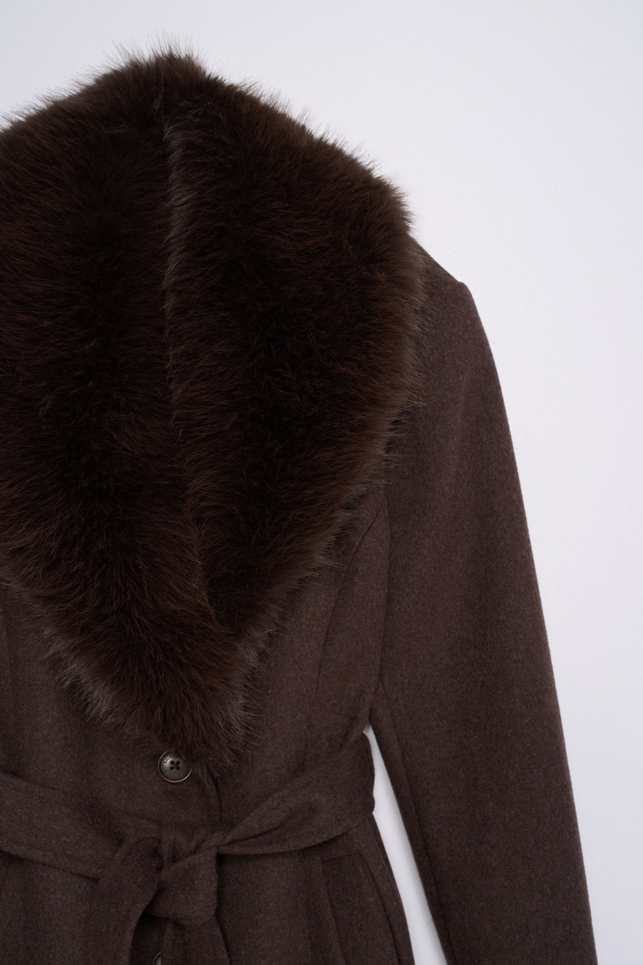 MANTEAU GRACE LONG EN DRAP DE LAINE AVEC FOURRURE